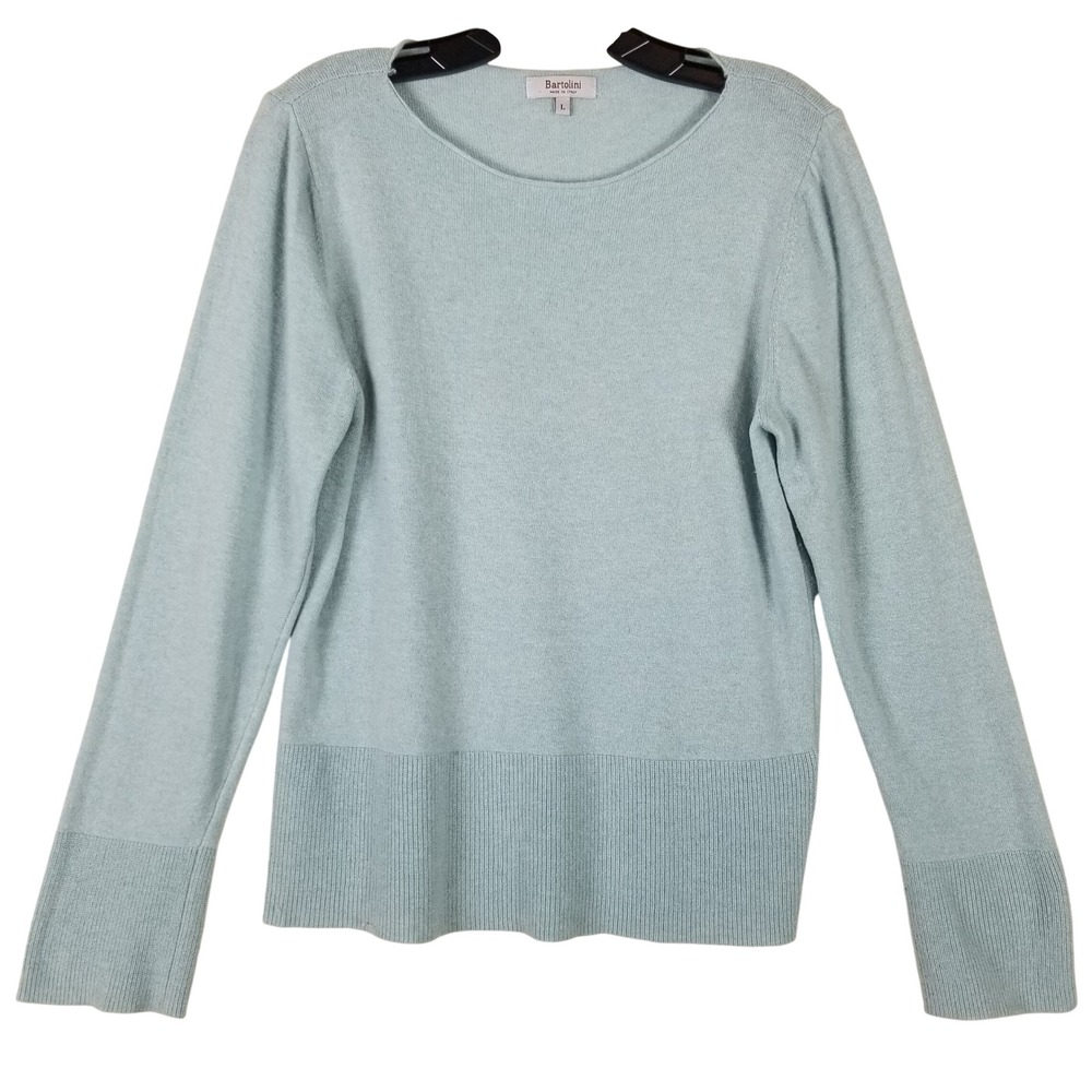 Bartolini Italy Cashmere Silk Wool Blend Sweater Light Blue Crew Neck Large